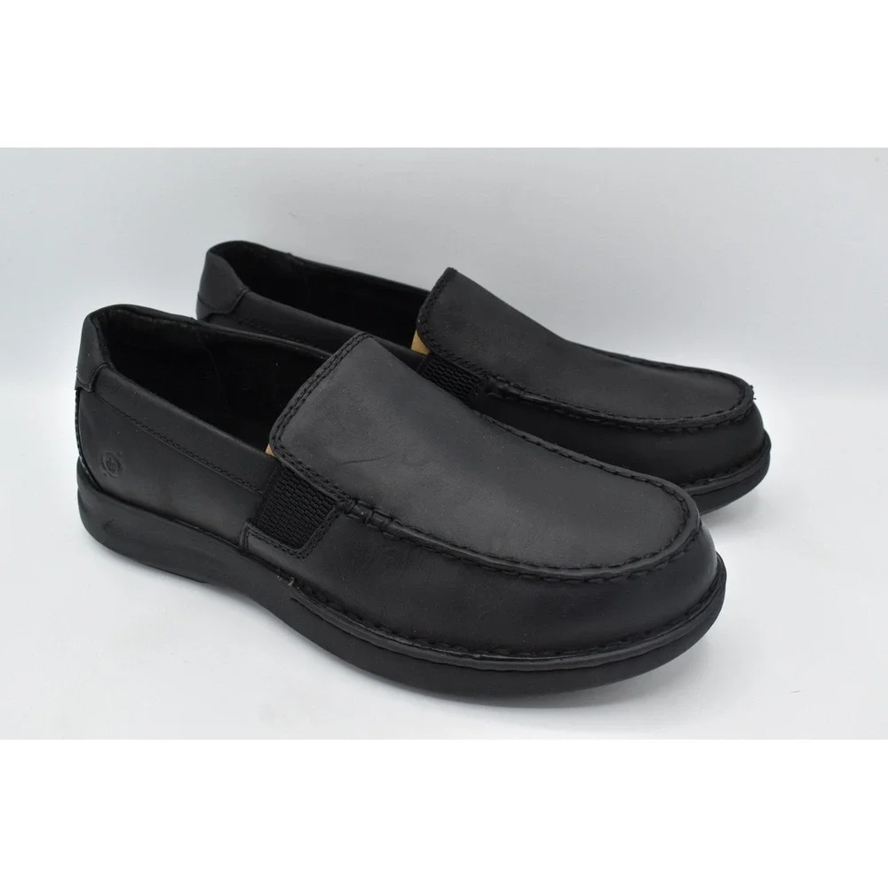 Born Mariner Loafers Mens 10.5 Black Full Grain Leather Slip On Moc Toe Shoe NEW